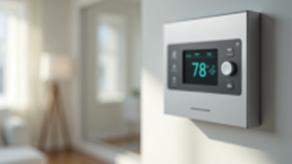 Programovatelný termostat v moderní místnosti se zeleným podsvícením