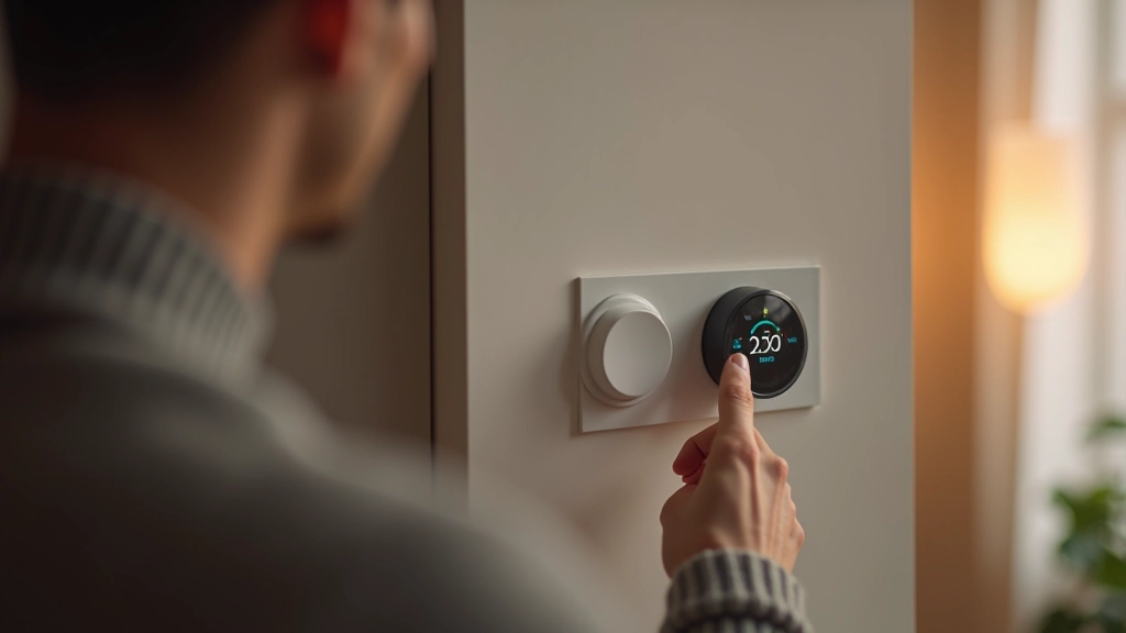 Termostát na zdi s nízkým nastavením teploty a teplý svetr na zádech