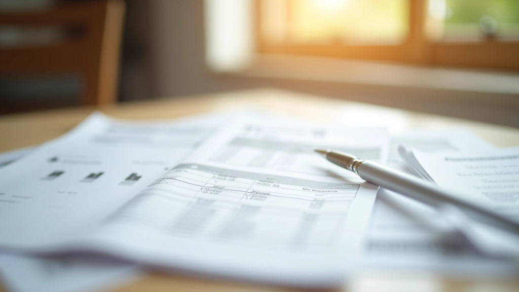 Papírová vyúčtování a účty na kuchyňském stole se zvýrazněnými čísly